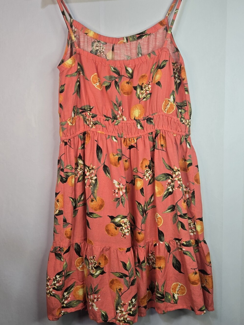 LOFT Size M Orange Citrus Print Spaghetti Strap Sundress - Picture 5 of 11